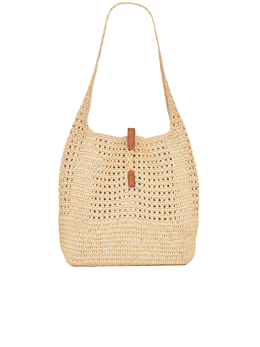 YSL Hobo Raffia Bag in Crochet and Smooth Leather