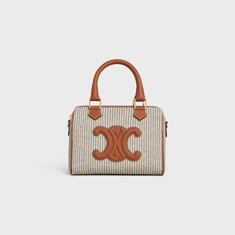 SMALL BOSTON CUIR TRIOMPHE IN STRIPED TEXTILE AND CALFSKIN