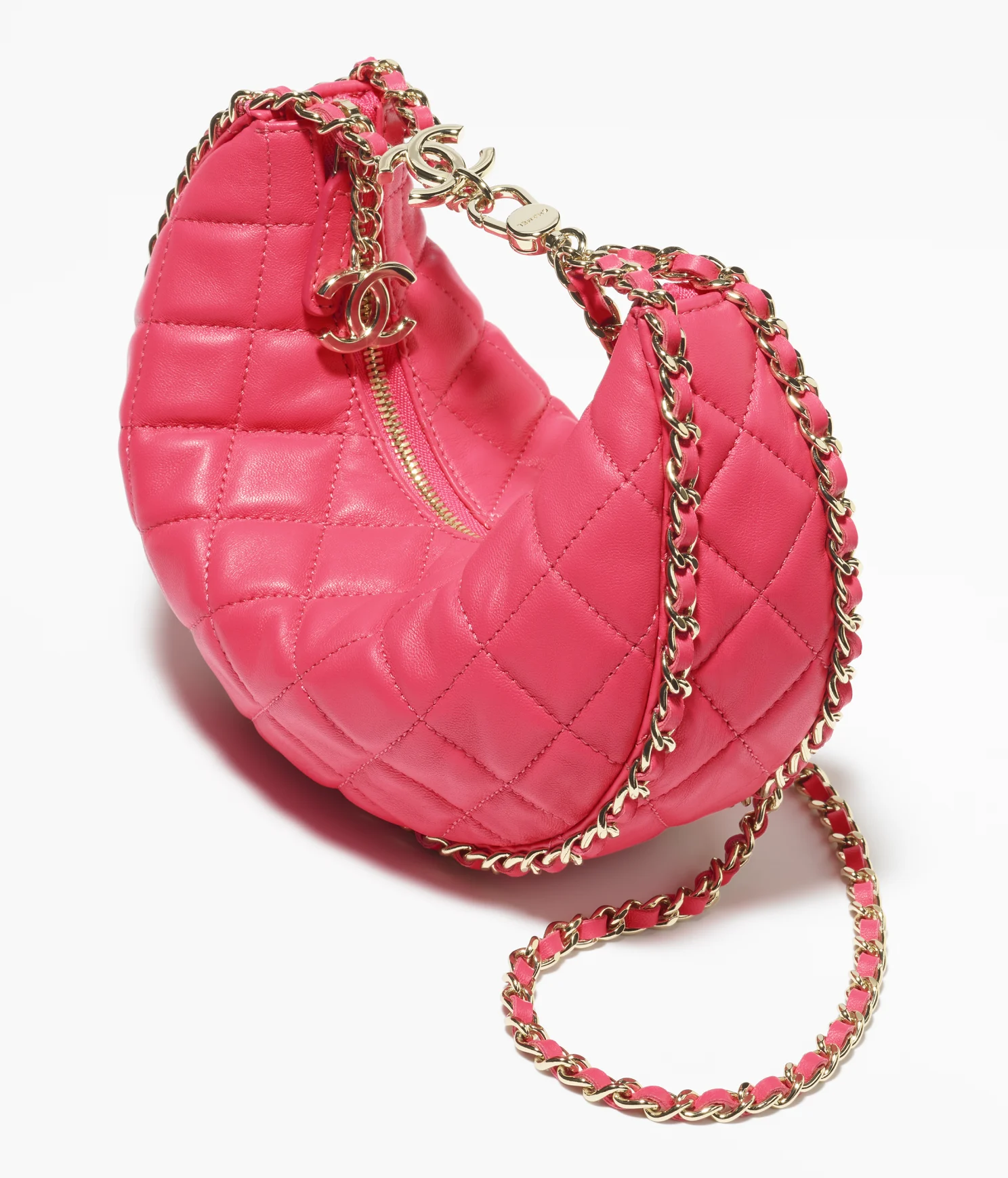 SMALL HOBO BAG Lambskin & Shiny Light Gold Metal Pink