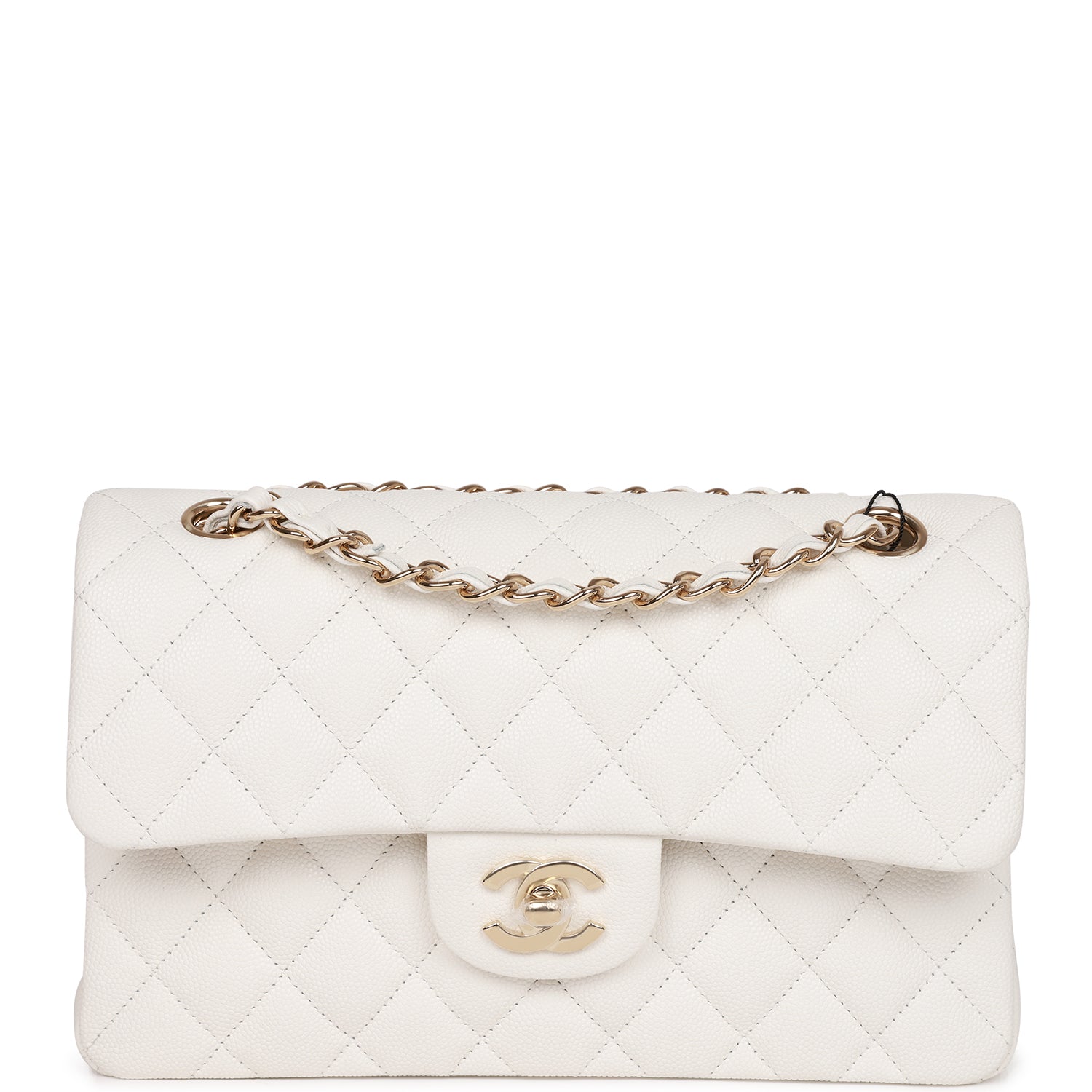 Chanel Small Classic Double Flap White Caviar Light Gold Hardware