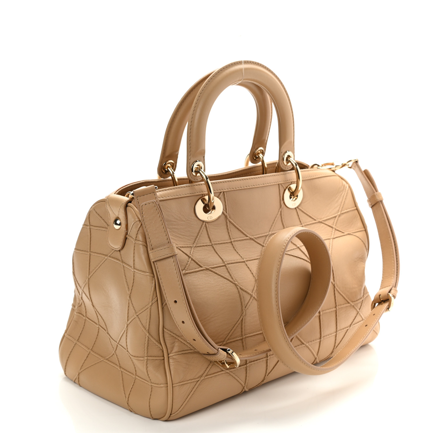 CHRISTIAN DIOR Lambskin Cannage Granville Polochon Beige