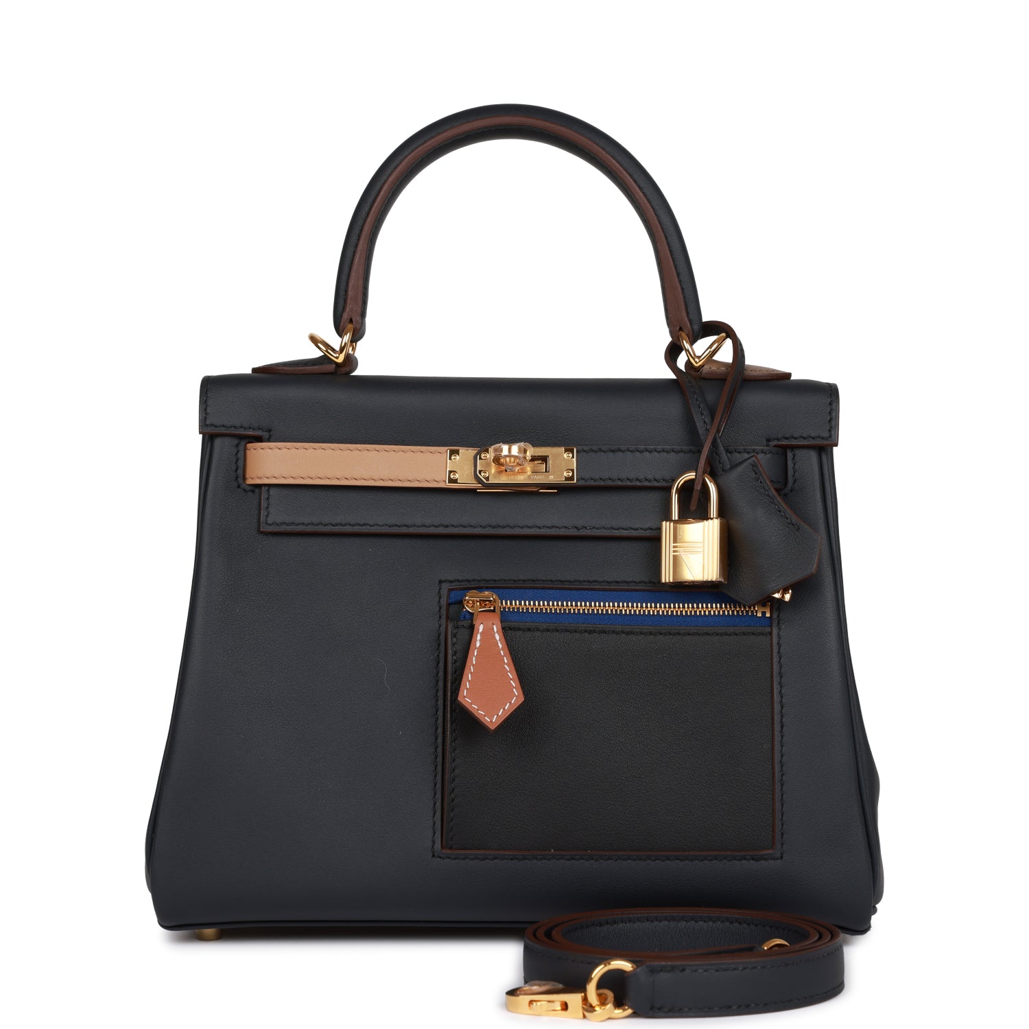Hermès Colormatic Kelly Retourne 25 Caban, Black and Chai Swift Gold Hardware