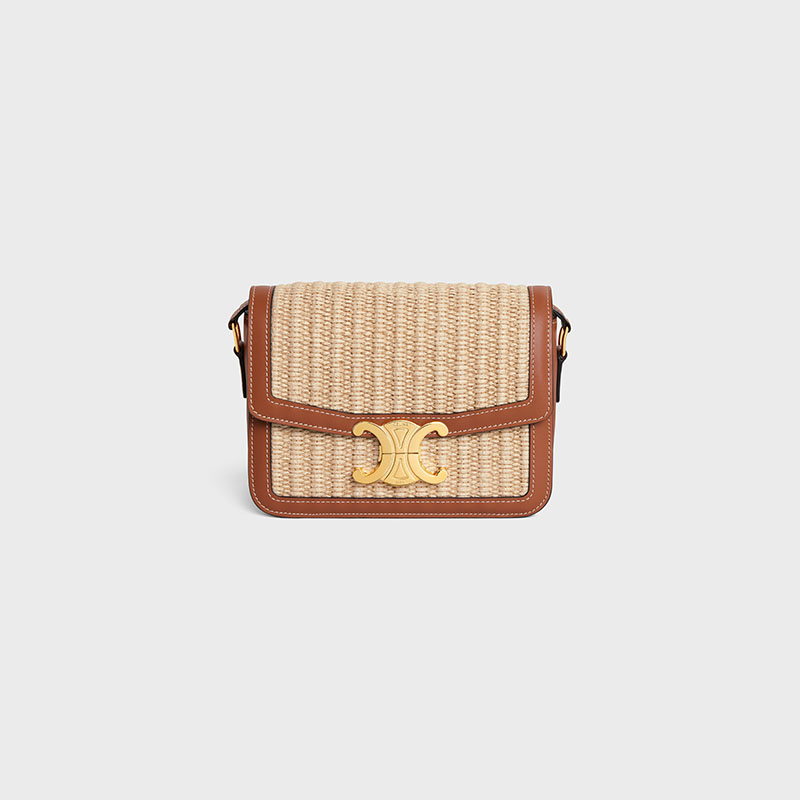 TEEN TRIOMPHE BAG IN RAFFIA EFFECT TEXTILE AND CALFSKIN