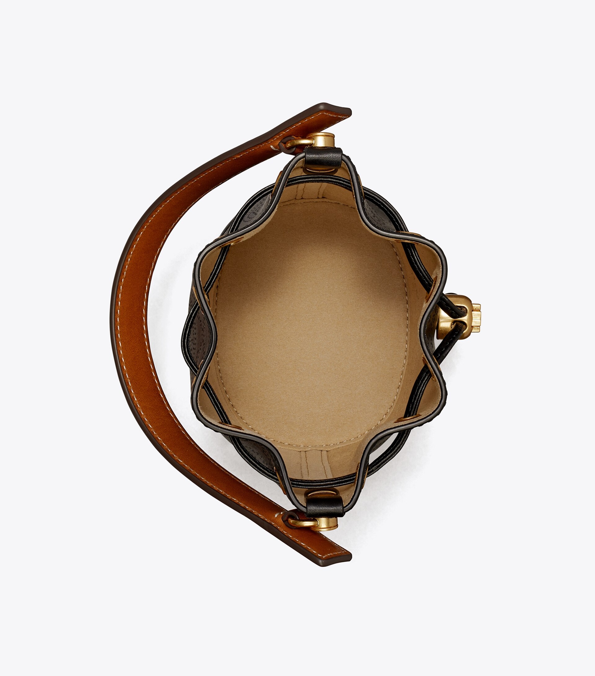 MINI T MONOGRAM PERFORATED LEATHER BUCKET BAG