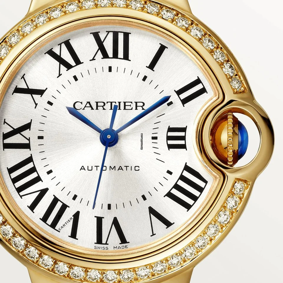 CARTIER Ballon Bleu 33mm 18K Yellow Gold & Diamonds Ladys Watch, WJBB0040