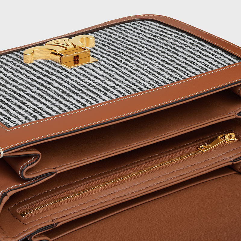 CLASSIQUE TRIOMPHE BAG IN STRIPED TEXTILE AND CALFSKIN
