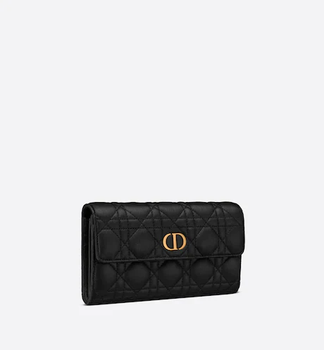 DIOR CARO WALLET Black Supple Cannage Calfskin