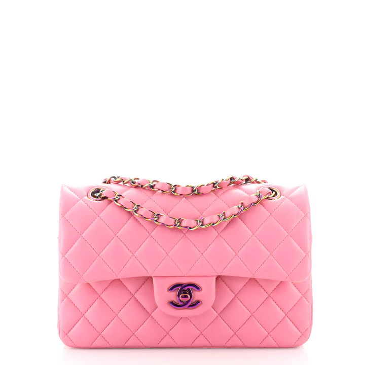 Chanel Classic Double Flap Bag Quilted Lambskin with Rainbow Hardware Small