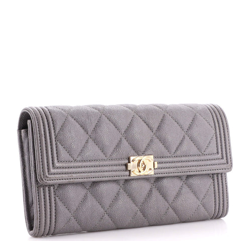 Chanel Boy Flap Wallet Quilted Leather Long
