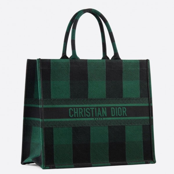 Dior Book Tote Bag  Check Embroidered Canvas