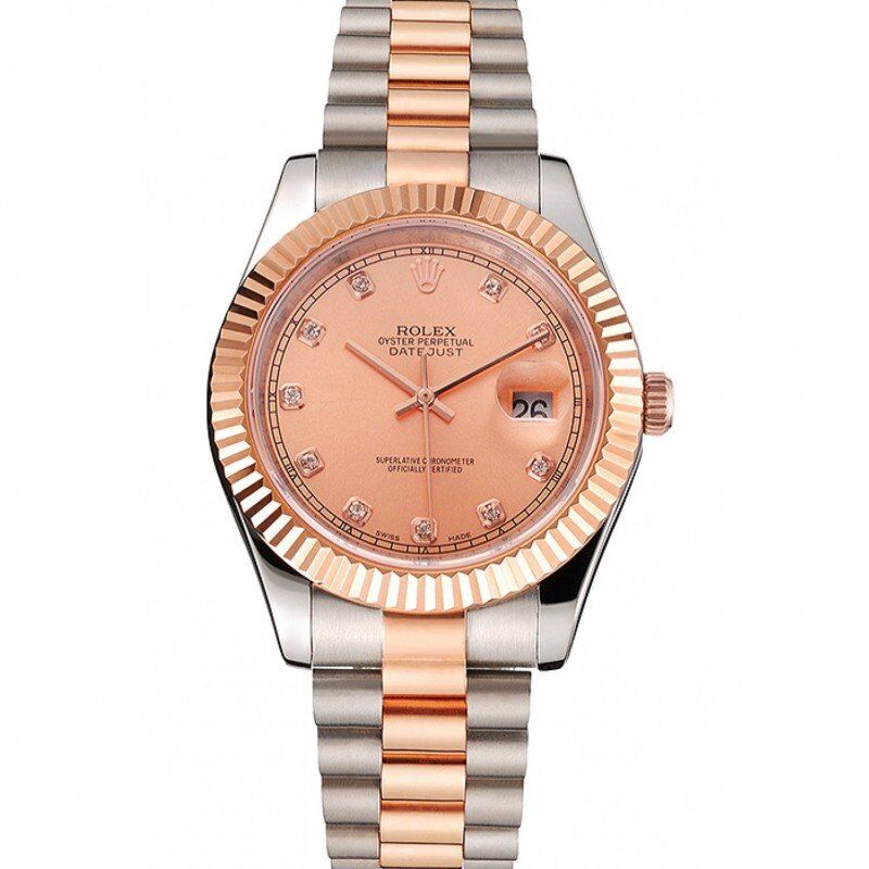 ROLEX Datejust Rose Gold Dial And Bezel Stainless Steel Case Two Tone Bracelet
