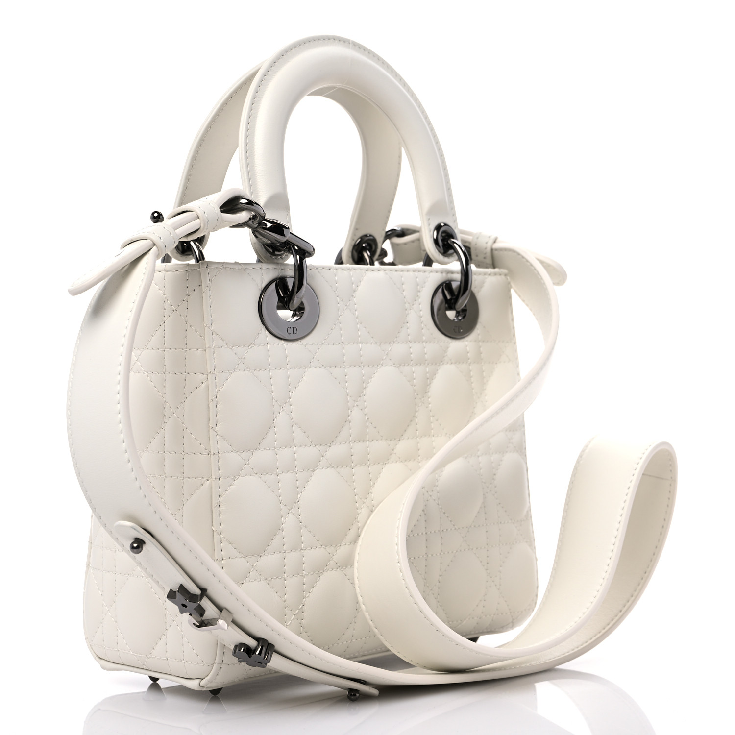 CHRISTIAN DIOR Lambskin Cannage Small My ABCDior Lady Dior White