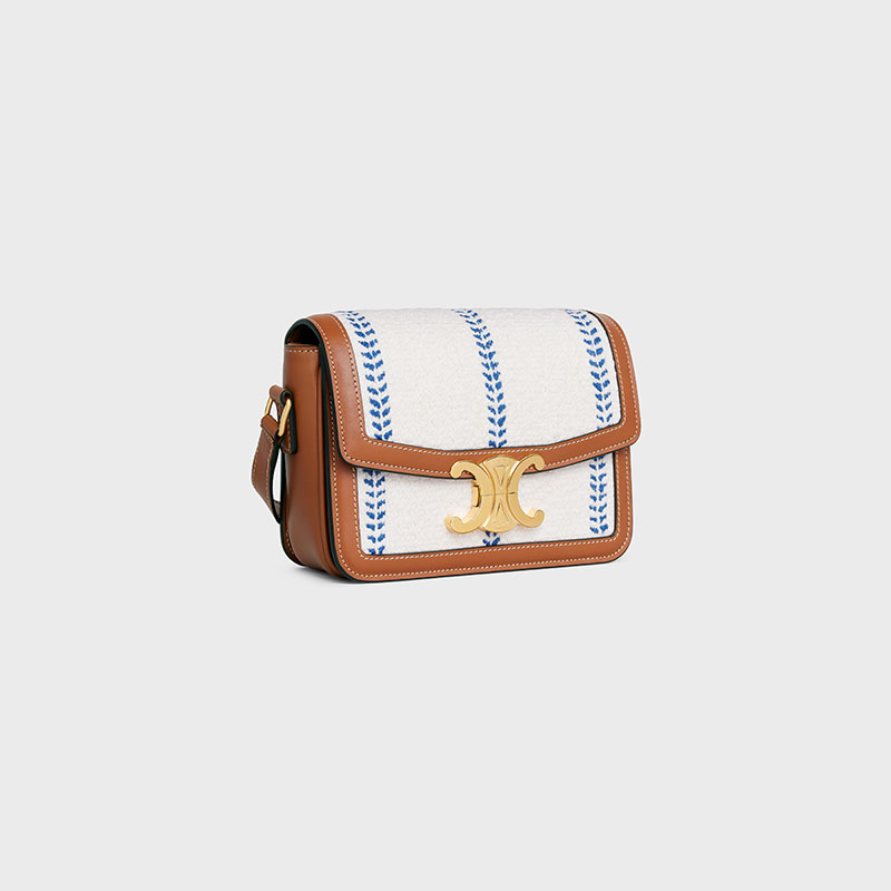 TEEN TRIOMPHE BAG IN STRIPED TEXTILE AND CALFSKIN