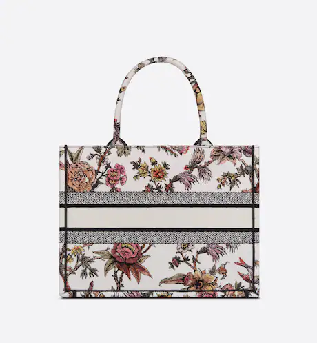 MEDIUM DIOR BOOK TOTE White Multicolor Dior Jardin Botanique Embroidery (36 x 27.5 x 16.5 cm)