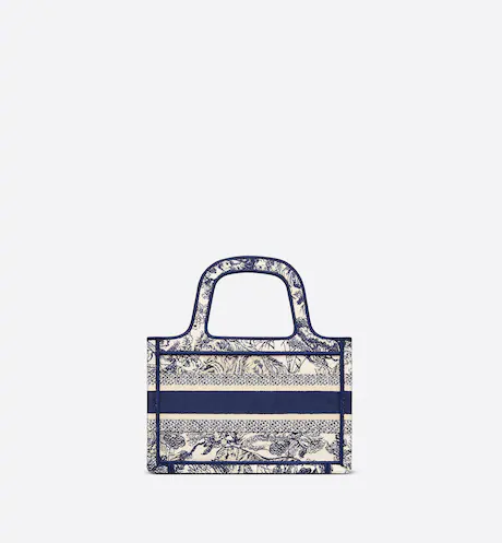 MINI DIOR BOOK TOTE Blue Toile de Jouy Embroidery (22.5 x 15 x 6 cm)