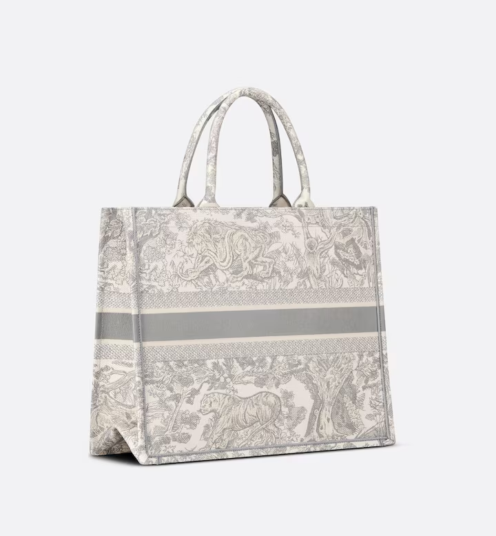 LARGE DIOR BOOK TOTE Gray Toile de Jouy Embroidery (42 x 35 x 18.5 cm)