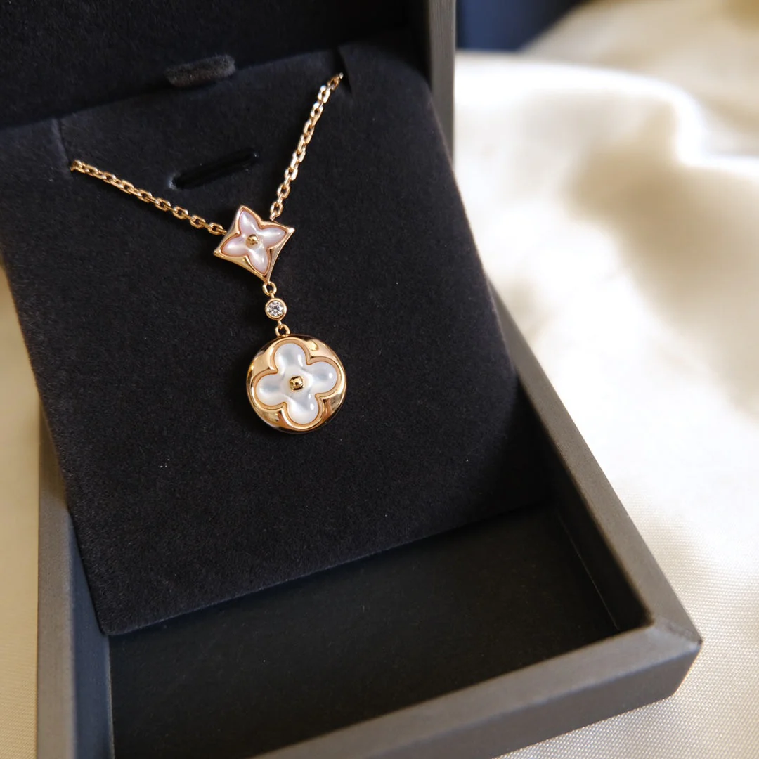 [Louis vuitton]STAR AND SUN WHITE MOP 2 MOTIF PINK GOLD NECKLACE