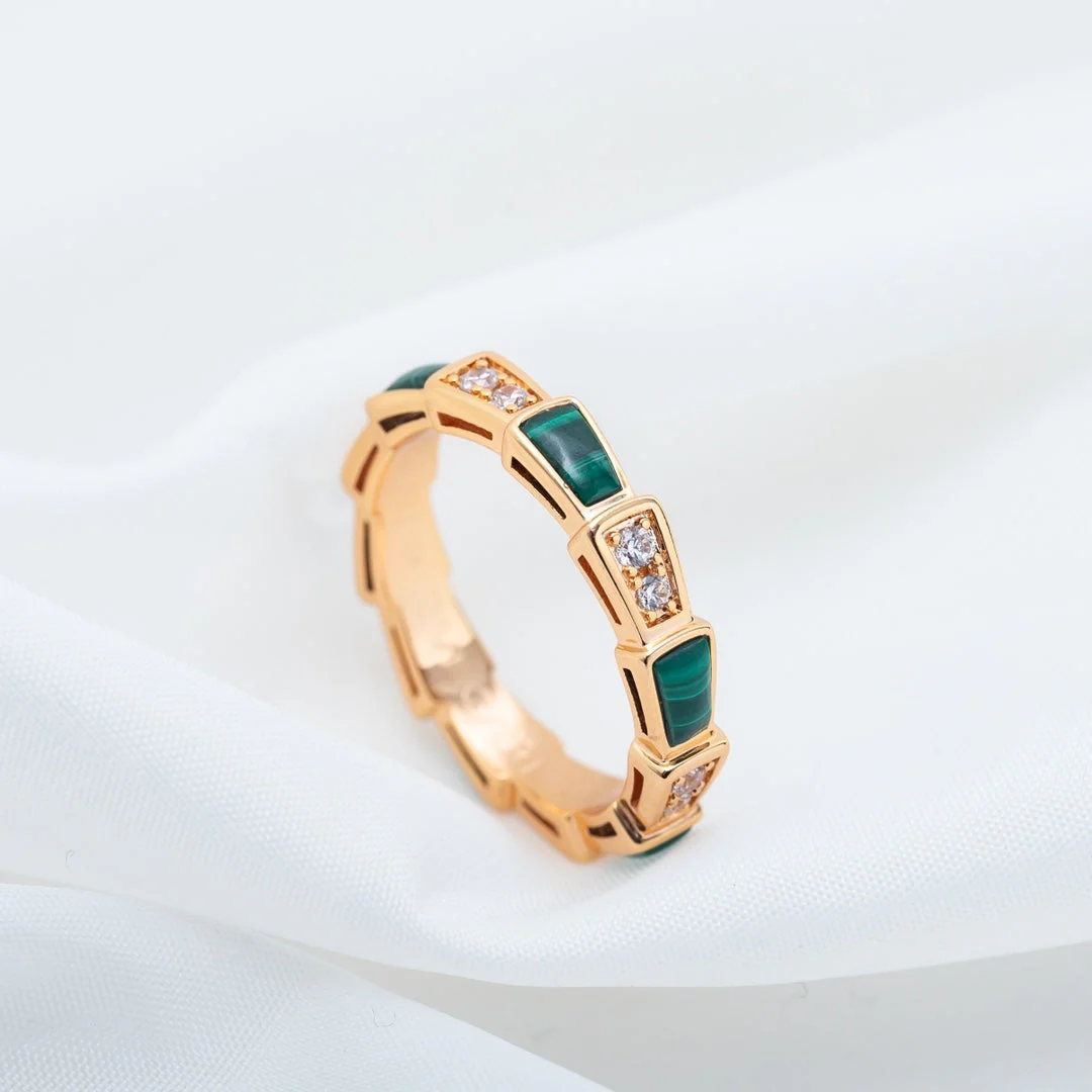 [Bulgari]SERPENTI RING PINK GOLD MALACHITE DIAMOND 3MM