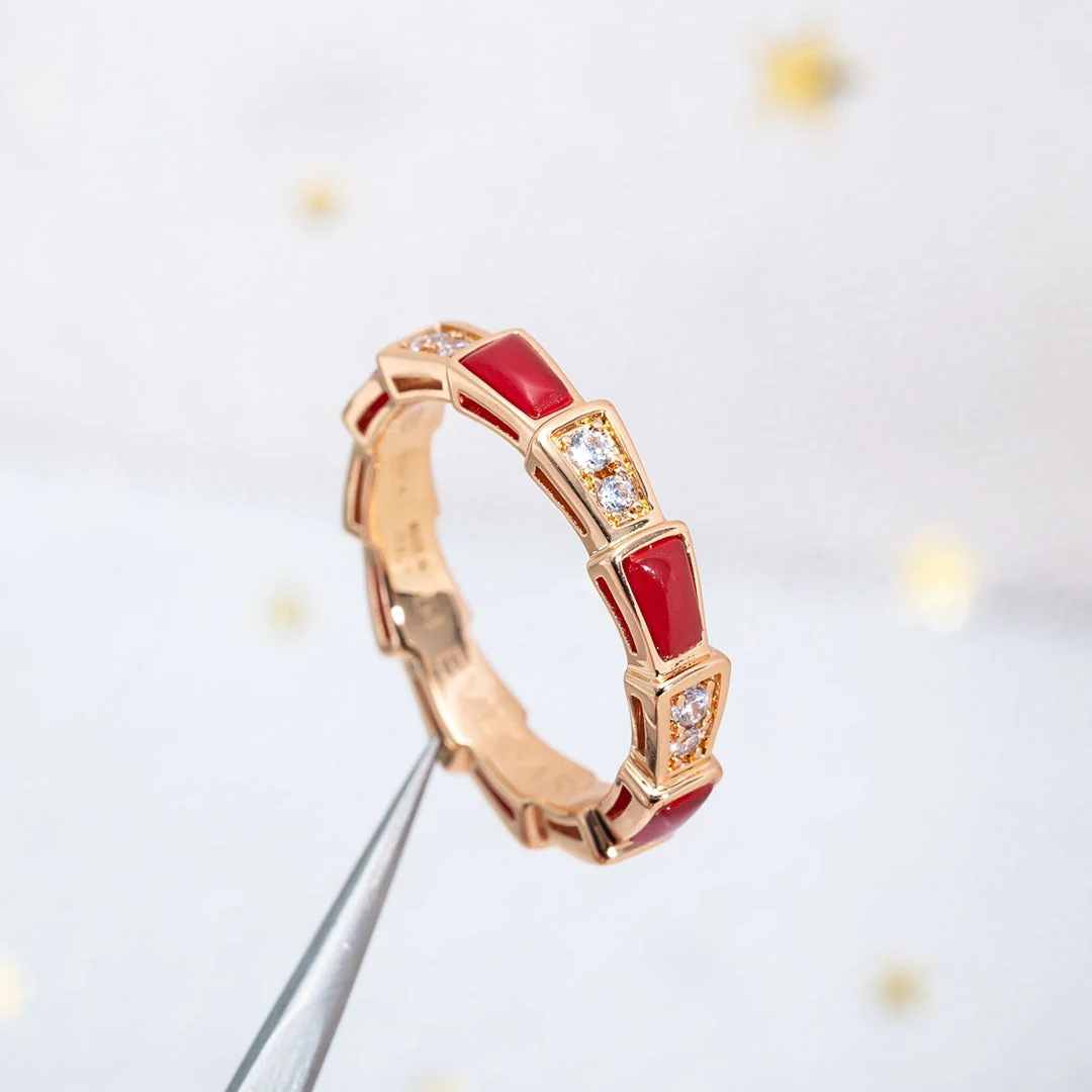 [Bulgari]SERPENTI RING PINK GOLD CARNELIAN DIAMOND 3MM