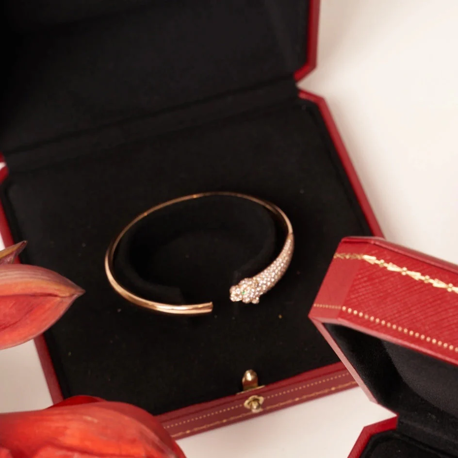 [Cartier]PANTHERE ROSE GOLD DIAMOND OPEN BRACELET