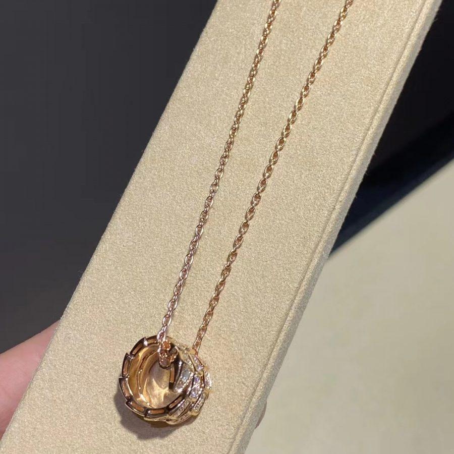 [Bulgari]SERPENTI PINK GOLD NECKLACE DOUBLE RING DIAMOND