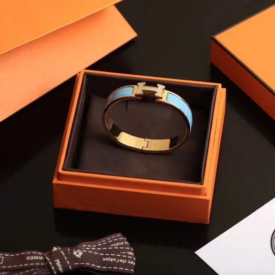 [Hermes]H CLOUD BLUE BRACELET GOLD DIAMOND