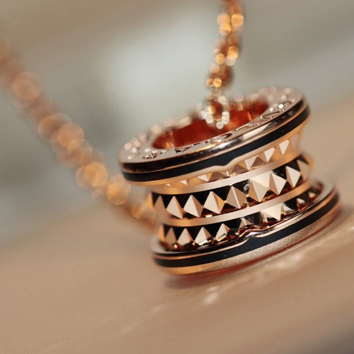 [Bulgari]ZERO 1 ROCK PEDANT PINK GOLD BLACK NECKLACE