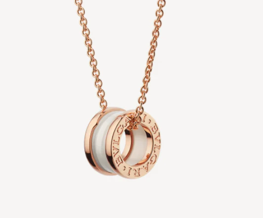 [Bulgari]ZERO 1 WHITE CERAMIC PINK GOLD NECKLACE