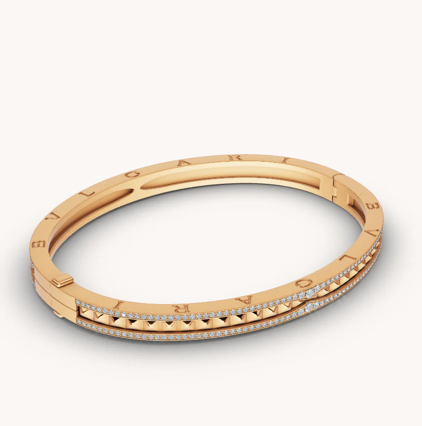 [Bulgari]ZERO 1 SPIRAL AND PAVED DIAMOND GOLD BRACELET