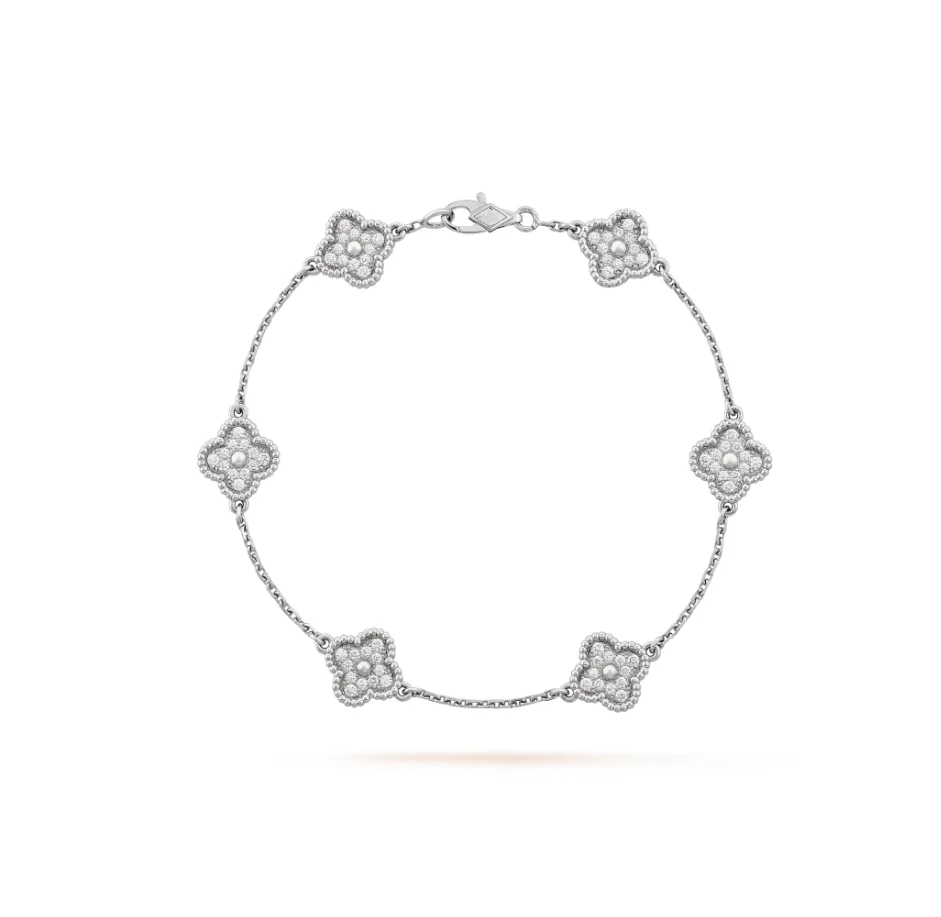 [Van Cleef & Arpels] 6 MOTIF SILVER DIAMOND BRACELET