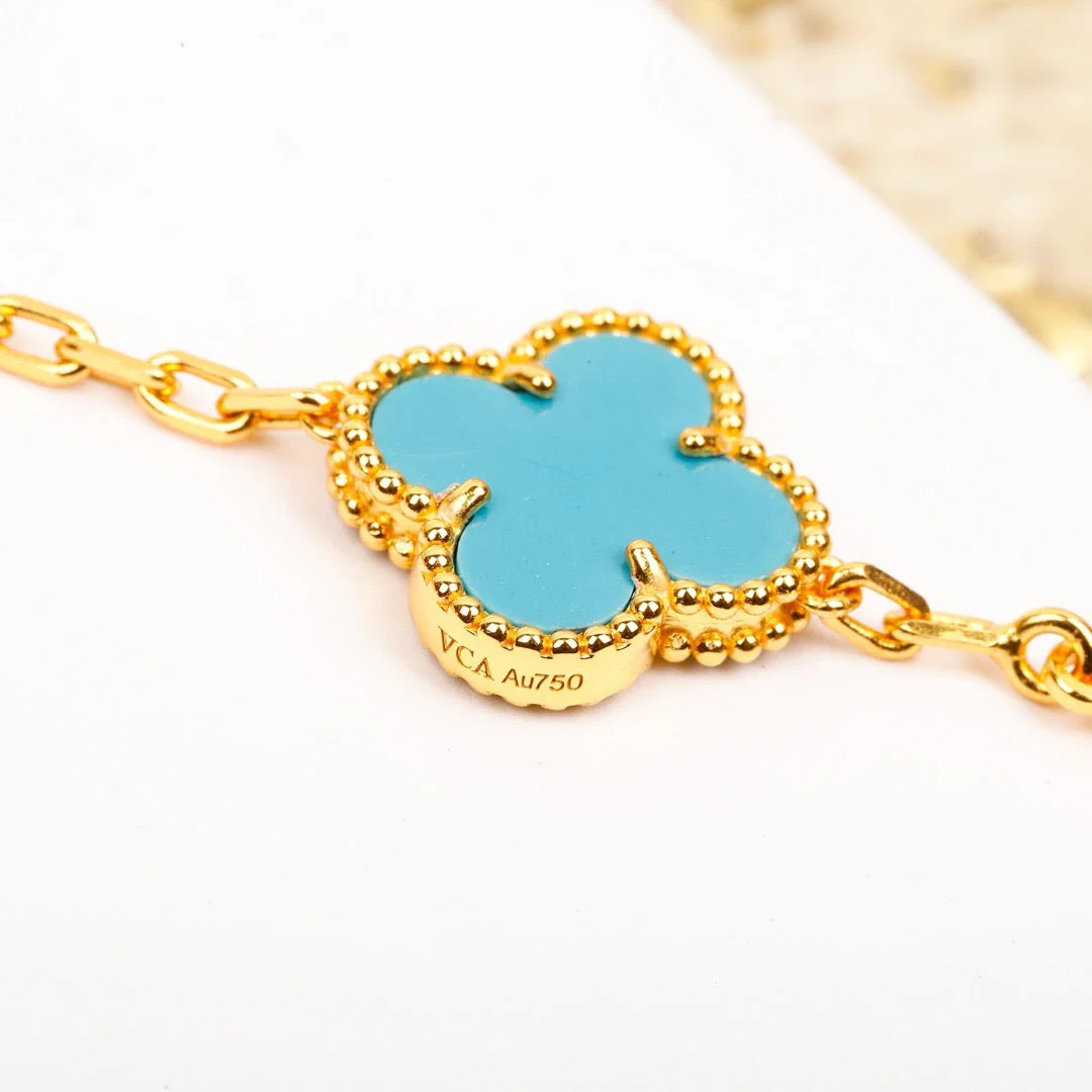 [Van Cleef & Arpels] 5 MOTIF TURQUOISE DIAMOND GOLD BRACELET