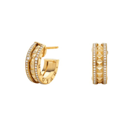 [Bulgari]ZERO 1 ROCK GOLD EARRINGS WITH STUDDED SPIRAL AND PAVED DIAMONDS