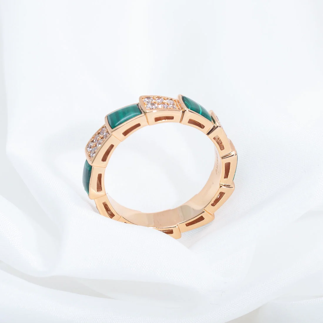 [Bulgari]SERPENTI RING PINK GOLD MALACHITE DIAMOND PAVED 4MM
