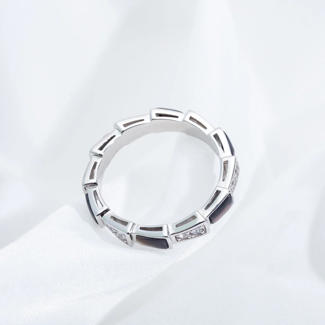 [Bulgari]SERPENTI RING SILVER  DIAMOND BLACK MOP 3MM