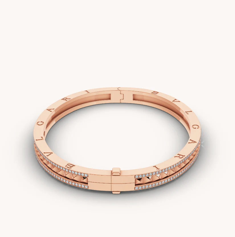 [Bulgari]ZERO 1 SPIRAL AND PAVED DIAMOND PINK GOLD BRACELET