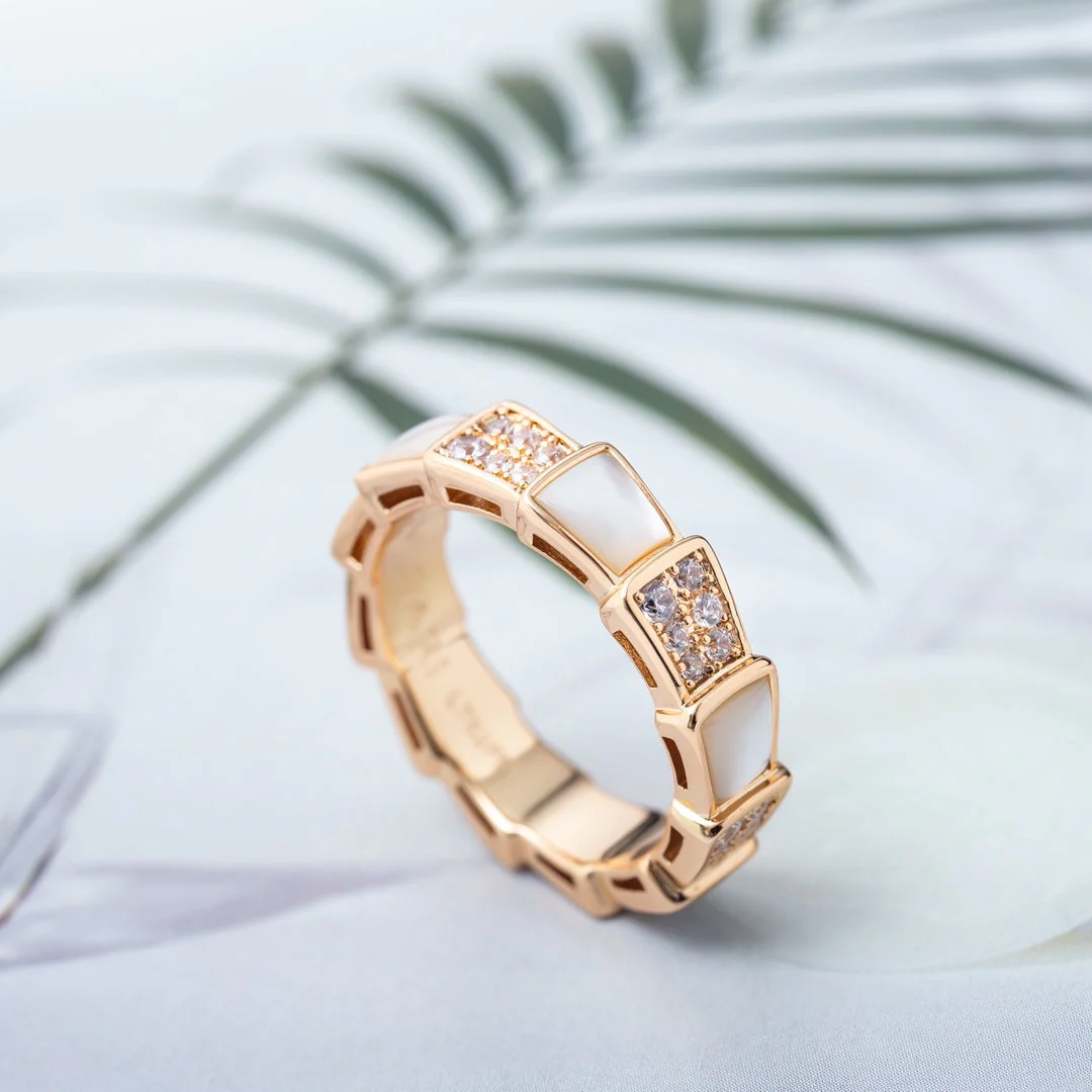 [Bulgari]SERPENTI RING PINK GOLD MOP DIAMOND PAVED 4MM