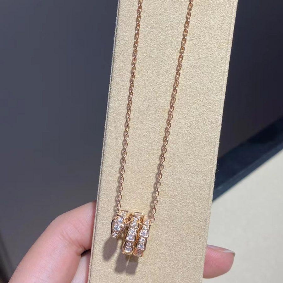 [Bulgari]SERPENTI PINK GOLD NECKLACE DOUBLE RING DIAMOND