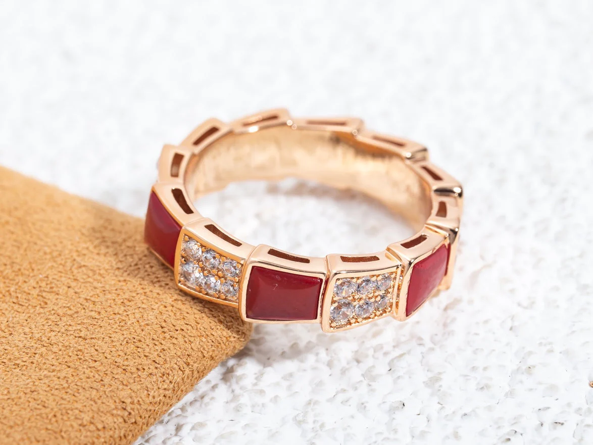 [Bulgari]SERPENTI RING PINK GOLD CARNELIAN DIAMOND PAVED 4MM