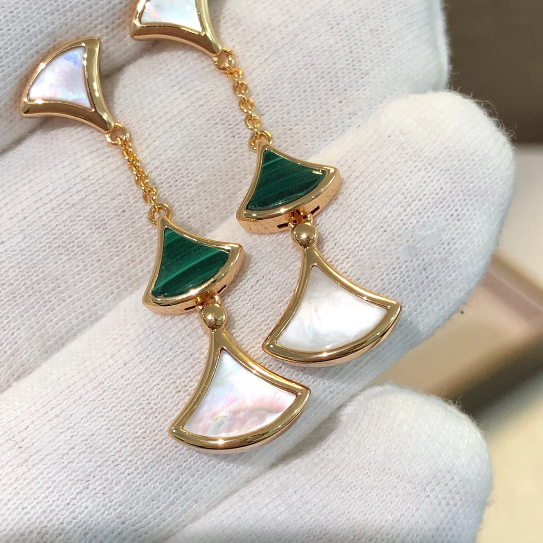 [Bulgari]DREAM EARRINGS 3 MOTIFS MALACHITE MOP PINK GOLD