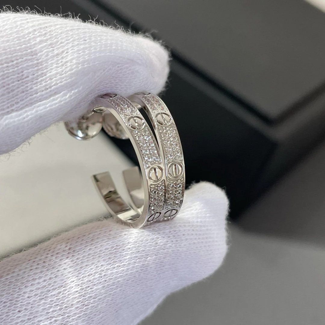 [Cartier]LOVE DIAMOND SILVER HOOP EARRINGS