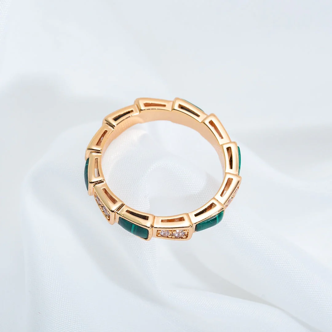 [Bulgari]SERPENTI RING PINK GOLD MALACHITE DIAMOND 3MM