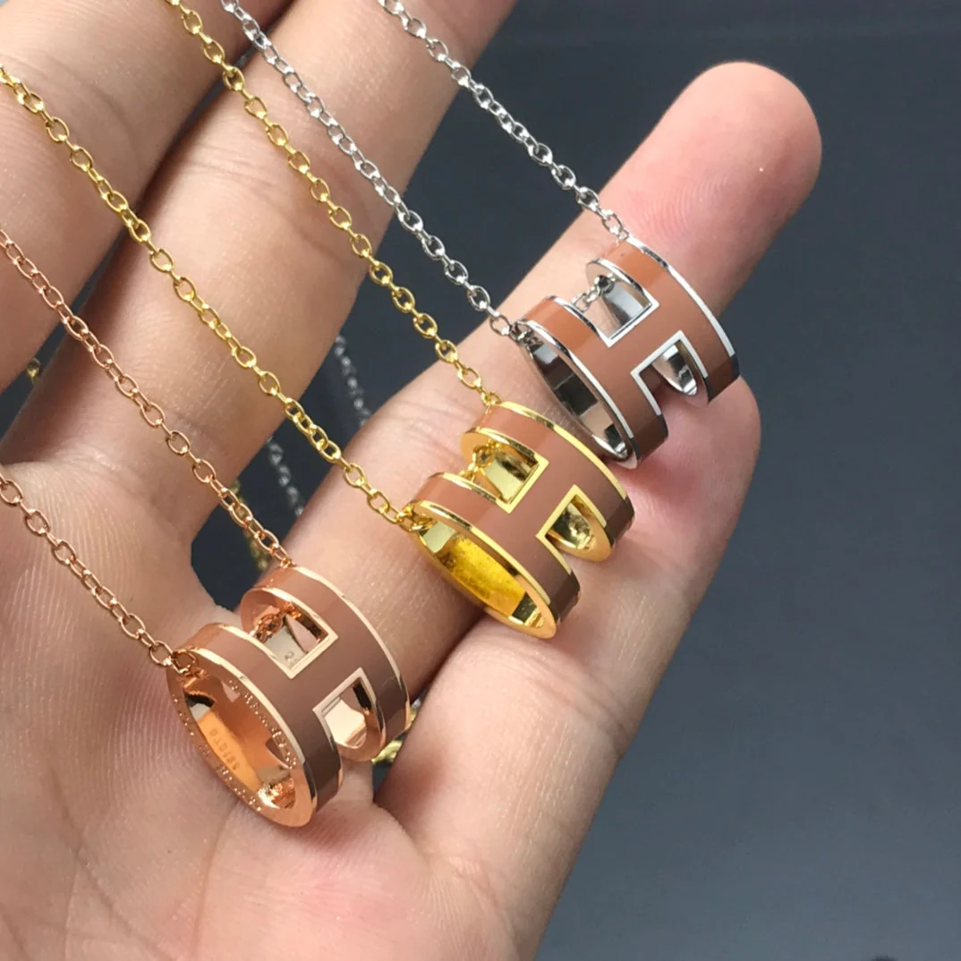 [Hermes]H NECKLACE BROWN