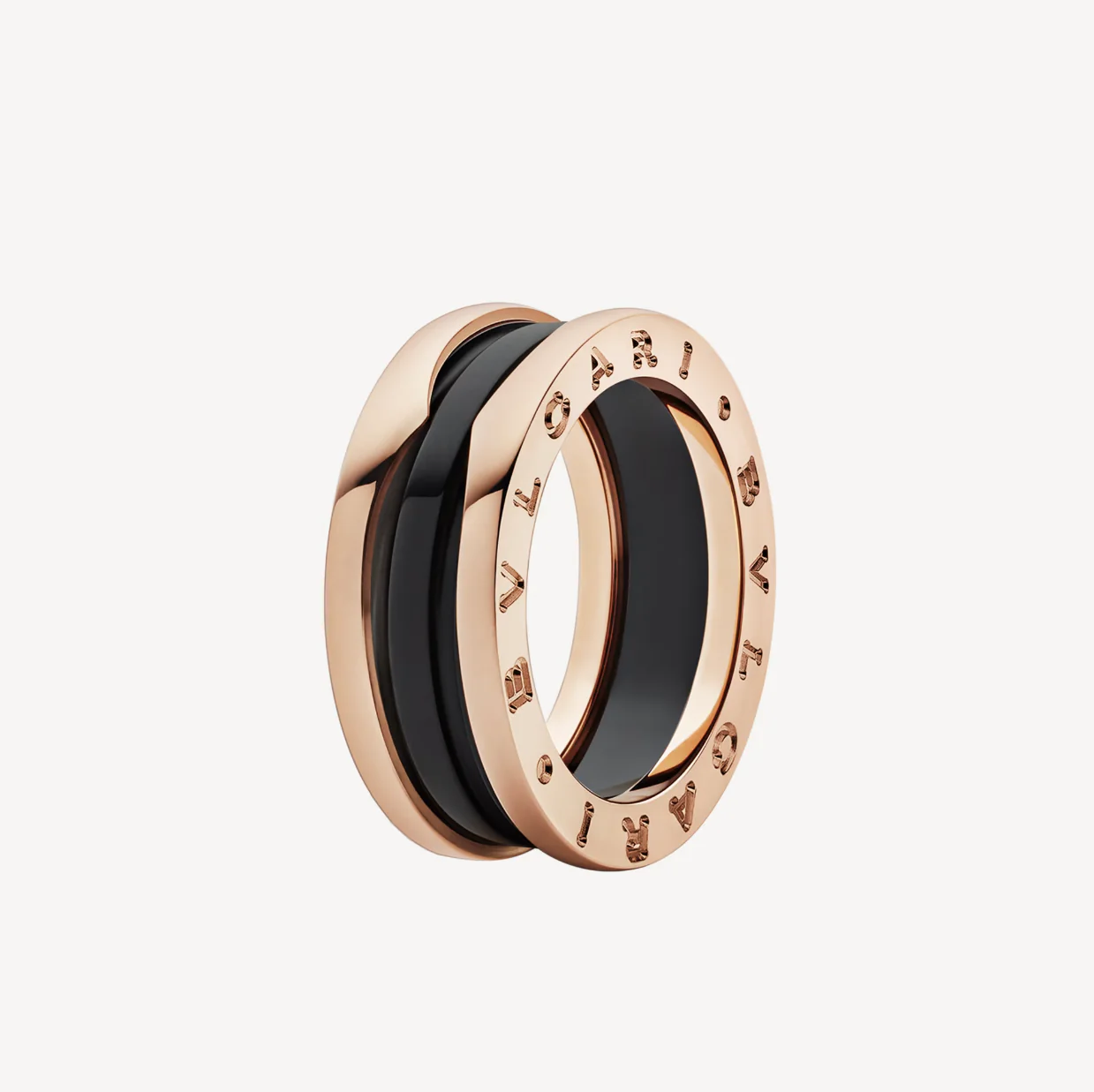 [Bulgari]ZERO 1 TWO-BAND LOOPS AND BLACK CERAMIC PINK GOLD RING
