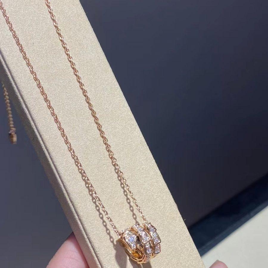 [Bulgari]SERPENTI PINK GOLD NECKLACE DOUBLE RING DIAMOND
