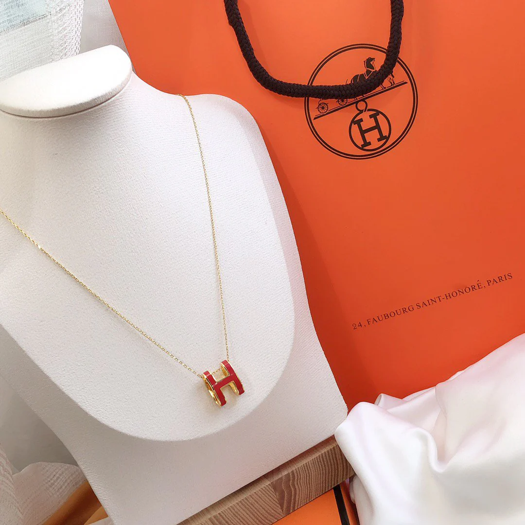 [Hermes]HM CLIC RED ENAMEL GOLD NECKLACE