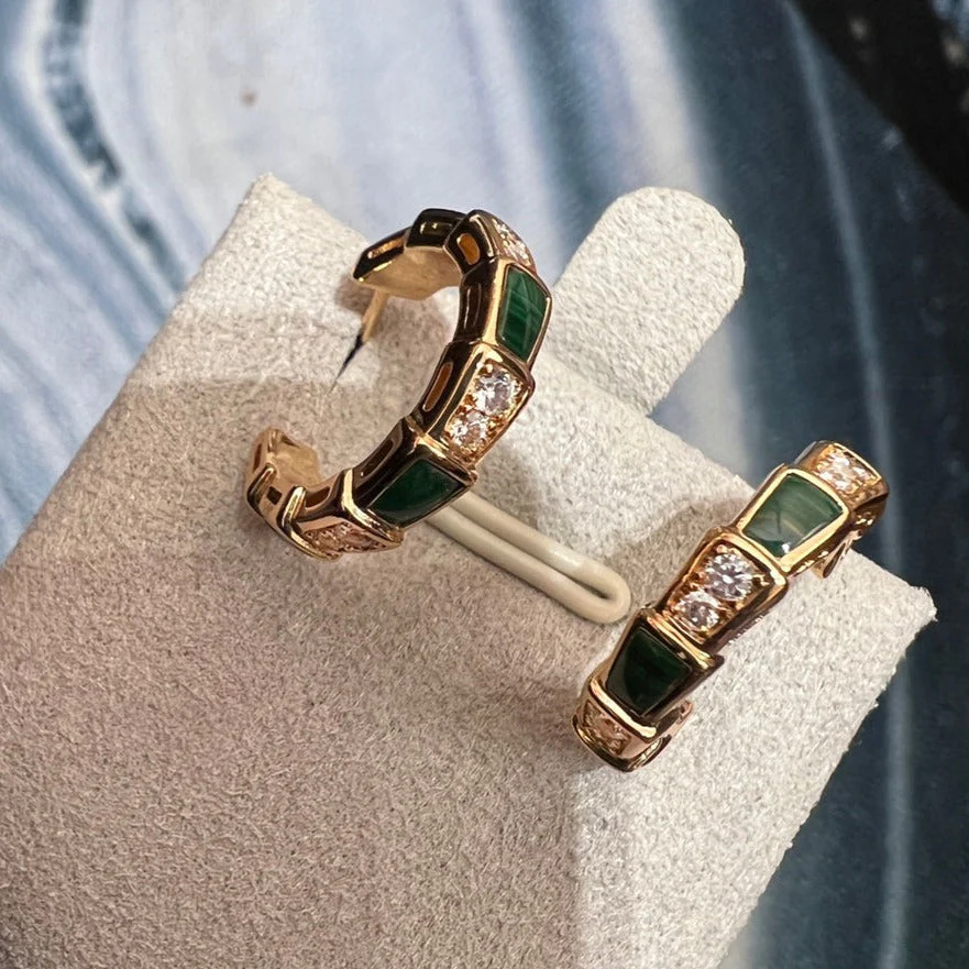 [Bulgari]SERPENTI MALACHITE PINK GOLD EARRINGS