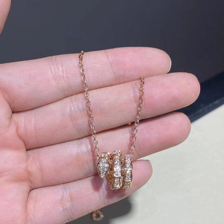 [Bulgari]SERPENTI PINK GOLD NECKLACE DOUBLE RING DIAMOND