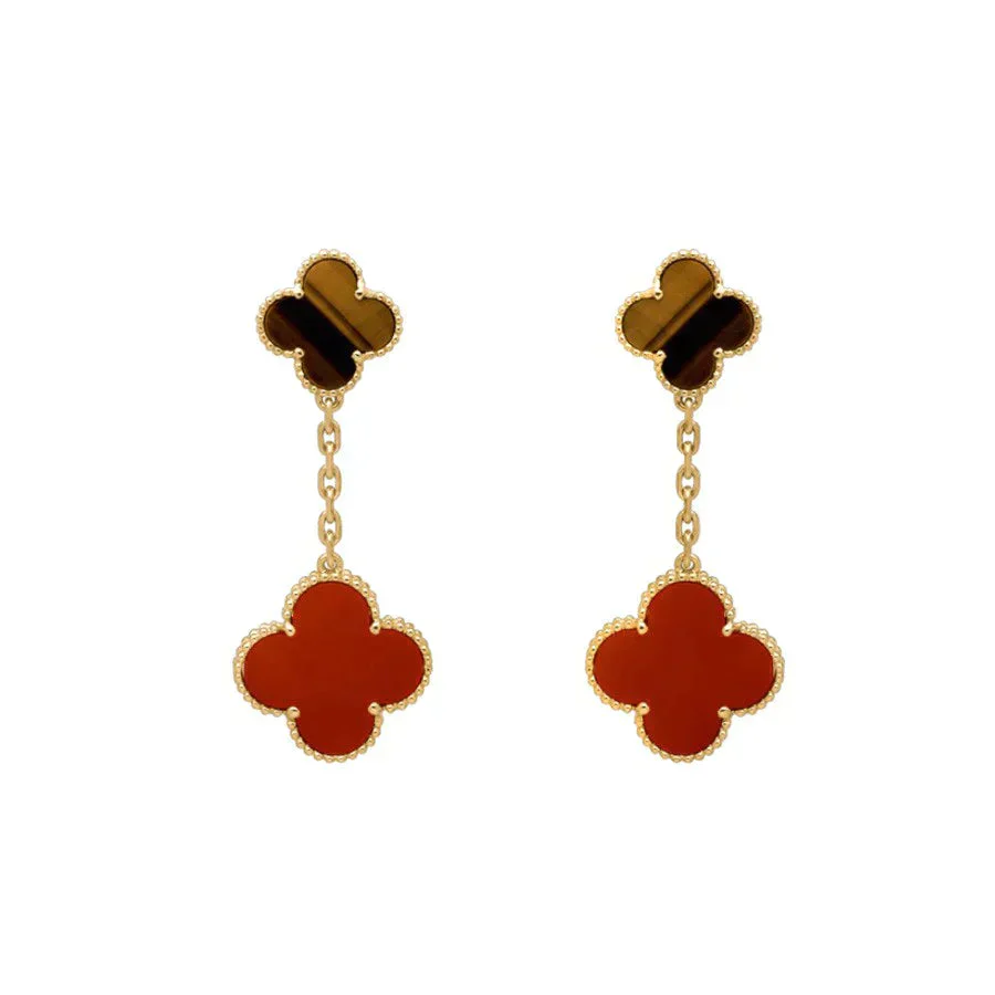 [Van Cleef & Arpels]  2 MOTIF  TIGER EYE CARNELIAN EARRINGS