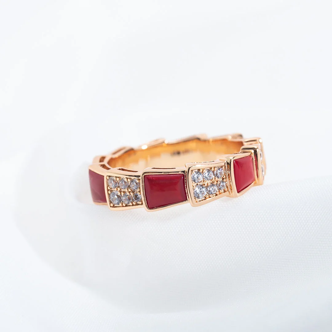 [Bulgari]SERPENTI RING PINK GOLD CARNELIAN DIAMOND PAVED 4MM
