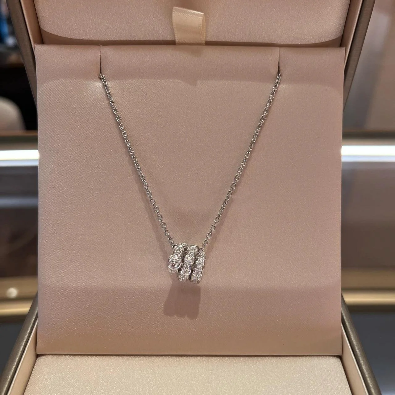 [Bulgari]SERPENTI SILVER NECKLACE DOUBLE RING DIAMOND